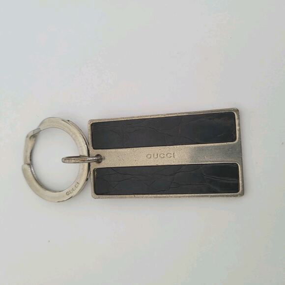Gucci Key Chain Ring Fob Ring Charm Leather Black Silver Small Keychain Designer - Picture 1 of 9